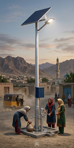 Solar street pole with water point